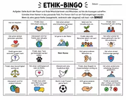Vorschau - Arbeitsblätter - Ethik-Bingo Klasse 6–8 | Kennenlernspiel für Ethik & Religionsunterricht | Arbeitsblatt - Seite 1
