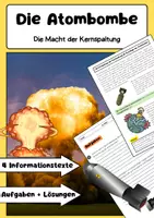 Vorschau - Arbeitsblätter - Die Atombombe: Manhattan-Projekt, Hiroshima Nagasaki, Kernspaltung - Deckblatt