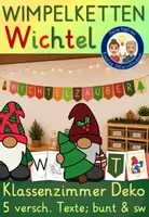 Vorschau - Mal- und Bastelvorlagen - Ein Wichtel zieht ein - Wimpelkette Klassenzimmer Deko - Deckblatt