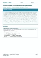 Vorschau - Arbeitsblätter - Arbeitsblatt Englisch Klasse 8 – Indirekte Rede in einfachen Aussagen bilden - Deckblatt