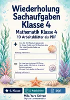 Vorschau - Arbeitsblätter - Wiederholung Sachaufgaben Klasse 4 | Mathematik Klasse 4 | 10 Arbeitsblätter als PDF - Deckblatt