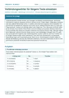 Vorschau - Arbeitsblätter - Arbeitsblatt Englisch Klasse 8 – Verbindungswörter für längere Texte einsetzen - Deckblatt