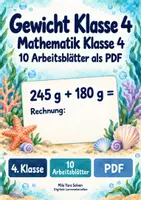 Vorschau - Arbeitsblätter - Gewicht Klasse 4 | Mathematik Klasse 4 | 10 Arbeitsblätter als PDF - Deckblatt
