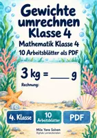 Vorschau - Arbeitsblätter - Gewichte umrechnen Klasse 4 | Mathematik Klasse 4 | 10 Arbeitsblätter als PDF - Deckblatt