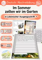 Vorschau - Unterrichtsreihen - Sommer - Abschreibübung "Zelten im Garten" in Lateinischer Ausgangsschrift - Deckblatt