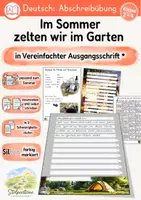 Vorschau - Unterrichtsreihen - Sommer Abschreibübung "Zelten im Garten" in Vereinfachter Ausgangsschrift (in 2 Schwierigkeitsstufen) - Seite 1