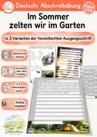 Vorschau - Unterrichtsreihen - Sommer Abschreibübung "Zelten im Garten" in Vereinfachter Ausgangsschrift (in 2 Schwierigkeitsstufen) - Deckblatt