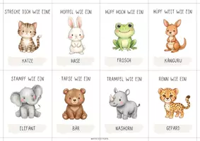 Vorschau - Bildkarten - 40 Bewegungskarten Tiere Kinder | Aktivitätskarten für Kita & Morgenkreis | - Seite 1