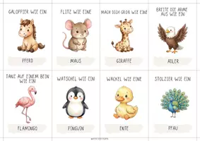 Vorschau - Bildkarten - 40 Bewegungskarten Tiere Kinder | Aktivitätskarten für Kita & Morgenkreis | - Seite 2