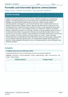 Vorschau - Arbeitsblätter - Arbeitsblatt Englisch Klasse 9 – Formelle und informelle Sprache unterscheiden - Deckblatt