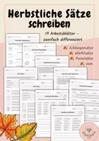 Vorschau - Stundenentwürfe - Herbstliche Sätze schreiben | Schlangensätze, Purzelsätze & Würfelsätze | 19 differenzierte Arbeitsblätter | Lineatur Klasse 1 bis 4 - Deckblatt