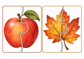Vorschau - Bildkarten - Herbstpuzzle U3 🍂 | 20 einfache 2-Teile-Puzzles für Kita & Krippe - Seite 1
