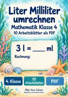 Vorschau - Arbeitsblätter - Liter Milliliter umrechnen | Mathematik Klasse 4 | 10 Arbeitsblätter als PDF - Deckblatt