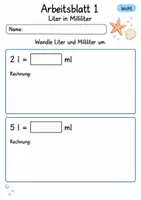 Vorschau - Arbeitsblätter - Liter Milliliter umrechnen | Mathematik Klasse 4 | 10 Arbeitsblätter als PDF - Seite 1