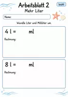 Vorschau - Arbeitsblätter - Liter Milliliter umrechnen | Mathematik Klasse 4 | 10 Arbeitsblätter als PDF - Seite 2