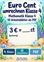 Vorschau - Arbeitsblätter - Euro Cent umrechnen Klasse 4 | Mathematik Klasse 4 | 10 Arbeitsblätter als PDF - Deckblatt