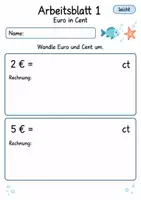 Vorschau - Arbeitsblätter - Euro Cent umrechnen Klasse 4 | Mathematik Klasse 4 | 10 Arbeitsblätter als PDF - Seite 1