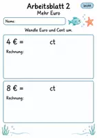 Vorschau - Arbeitsblätter - Euro Cent umrechnen Klasse 4 | Mathematik Klasse 4 | 10 Arbeitsblätter als PDF - Seite 2