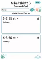 Vorschau - Arbeitsblätter - Euro Cent umrechnen Klasse 4 | Mathematik Klasse 4 | 10 Arbeitsblätter als PDF - Seite 3