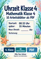Vorschau - Arbeitsblätter - Uhrzeit Klasse 4 | Mathematik Klasse 4 | 10 Arbeitsblätter als PDF - Deckblatt