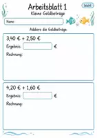Vorschau - Arbeitsblätter - Geld Klasse 4 | Mathematik Klasse 4 | 10 Arbeitsblätter als PDF - Seite 1