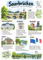 Vorschau - Arbeitsblätter - Lernplakat + AB mit Fragen zum Thema "Saarbrücken" + Lösungsblatt + Infografik - Deckblatt