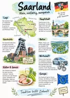Vorschau - Arbeitsblätter - Lernplakat + AB mit Fragen zum Thema "Saarland" + Lösungsblatt + Infografik - Deckblatt