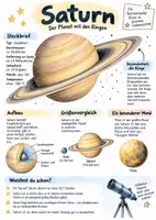 Vorschau - Arbeitsblätter - Lernplakat + AB mit Fragen zum Thema "Saturn" + Lösungsblatt + Infografik - Deckblatt