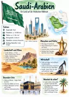 Vorschau - Arbeitsblätter - Lernplakat + AB mit Fragen zum Thema "Saudi-Arabien" + Lösungsblatt + Infografik - Deckblatt