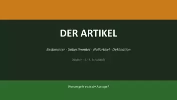Vorschau - Unterrichtsreihen - Der Artikel – Wissenscheck & Lernzielkontrolle | bestimmter & unbestimmter Artikel – Deutsch Sekundarstufe I 5./6. Klasse / Schulstufe - Seite 1
