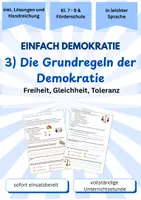 Vorschau - Stundenentwürfe - Die Grundregeln der Demokratie - Einfach Demokratie (Teil 3) – Arbeitsblätter in Leichter Sprache für Förderschule Sekundarstufe (Klasse 7–9) Deckblatt - Deckblatt