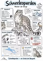 Vorschau - Arbeitsblätter - Lernplakat + AB mit Fragen zum Thema "Schneeleopard" + Lösungsblatt + Infografik - Deckblatt