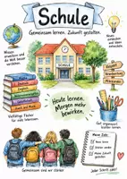Vorschau - Arbeitsblätter - Lernplakat + AB mit Fragen zum Thema "Schule" + Lösungsblatt + Infografik - Deckblatt