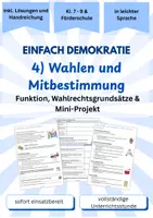 Vorschau - Unterrichtsreihen - Wahlen und Mitbestimmung - Einfach Demokratie (Teil 4) – Arbeitsblätter in Leichter Sprache für Förderschule Sekundarstufe (Klasse 7–9) Cover - Deckblatt