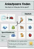 Vorschau - Spiele - Anlautpaare finden – Anlaute erkennen | Phonologische Bewusstheit | Sprachförderung - Deckblatt
