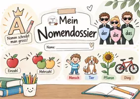 Vorschau - Arbeitsblätter - Nomendossier: Deutsch 2. Klasse (Grossschreibung, Begleiter, Einzahl, Mehrzahl) - Seite 1