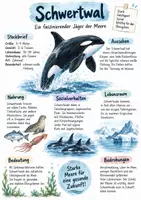 Vorschau - Arbeitsblätter - Lernplakat + AB mit Fragen zum Thema "Schwertwal" + Lösungsblatt + Infografik - Deckblatt