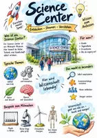 Vorschau - Arbeitsblätter - Lernplakat + AB mit Fragen zum Thema "Science Center" + Lösungsblatt + Infografik - Deckblatt