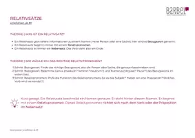 Vorschau - Arbeitsblätter - Relativpronomen in Nominativ, Akkusativ & Dativ Grammatik | B1 - Seite 1