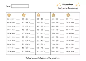 Vorschau - Arbeitsblätter - Zahlenraum 100 Blitzrechnen - Zehnerzahlen - Seite 1