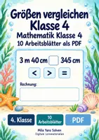 Vorschau - Arbeitsblätter - Größen vergleichen Klasse 4 | Mathematik Klasse 4 | 10 Arbeitsblätter als PDF - Deckblatt
