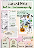 Vorschau - Stundenentwürfe - Lesen und Leseförderung – Lies und male – Auf der Halloweenparty fünffach differenziertes Lesetraining mit Wortspeicher - Deckblatt
