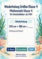 Vorschau - Arbeitsblätter - Wiederholung Größen Klasse 4 | Mathematik Klasse 4 | 10 Arbeitsblätter als PDF - Deckblatt