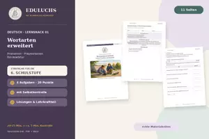 Vorschau - Arbeitsblätter - Wortarten üben – Pronomen, Präpositionen und Konjunktionen | Deutsch 6. Klasse - Deckblatt