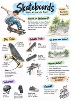 Vorschau - Arbeitsblätter - Lernplakat + AB mit Fragen zum Thema "Skateboard" + Lösungsblatt + Infografiken - Deckblatt