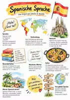 Vorschau - Arbeitsblätter - Lernplakat + AB mit Fragen zum Thema "Spanische Sprache" + Lösungsblatt + Infografik - Deckblatt