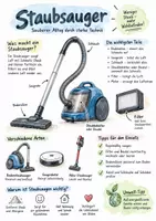 Vorschau - Arbeitsblätter - Lernplakat + AB mit Fragen zum Thema "Staubsauger" + Lösungsblatt + Infografik - Deckblatt