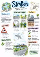 Vorschau - Arbeitsblätter - Lernplakat + AB mit Fragen zum Thema "Straßen" + Lösungsblatt + Infografik - Deckblatt