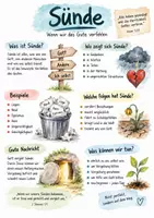 Vorschau - Arbeitsblätter - Lernplakate + AB mit Fragen zum Thema "Sünde" + Lösungsblatt + Infografik - Deckblatt