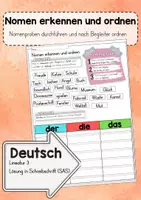 Vorschau - Arbeitsblätter - FREEBIE: Nomen erkennen und ordnen – Nomenproben & Begleiter der, die, das - Deckblatt
